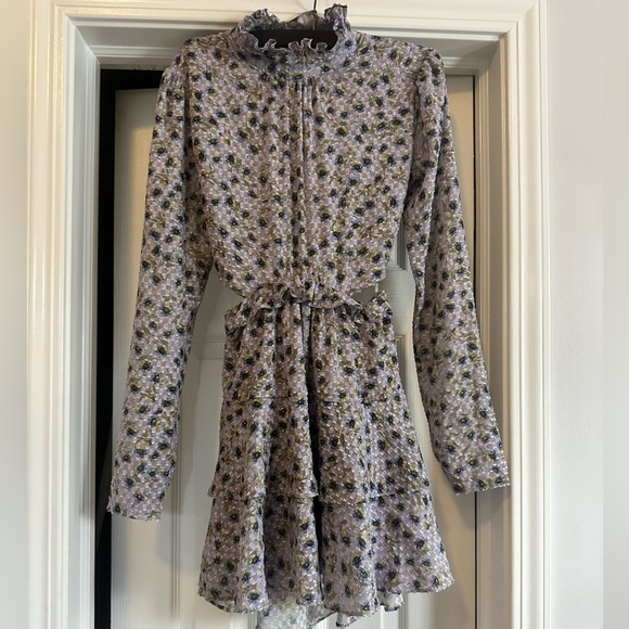 NWOT Blue Life X Planet Blue Floral Mock Neck Mini Dress - Picture 3 of 4